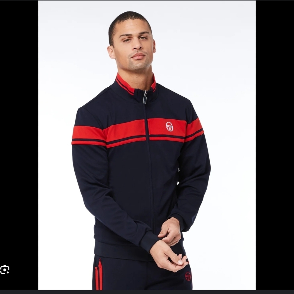 Sergio Tacchini Damarindo Logo Full Zip Track Jacket Navy Blue Red Mens 3XL